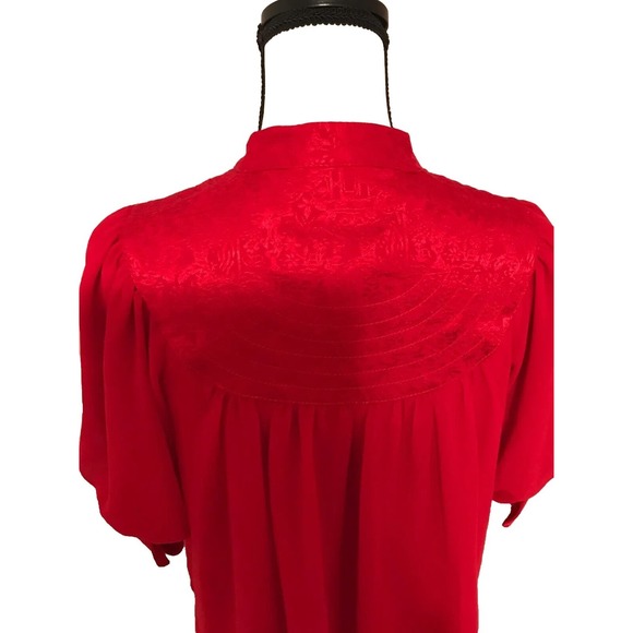 Anthropologie Moulinette Soeurs Colinne Red 3/4 Sleeve Bibbed Button Blouse - 2 - Picture 5 of 13